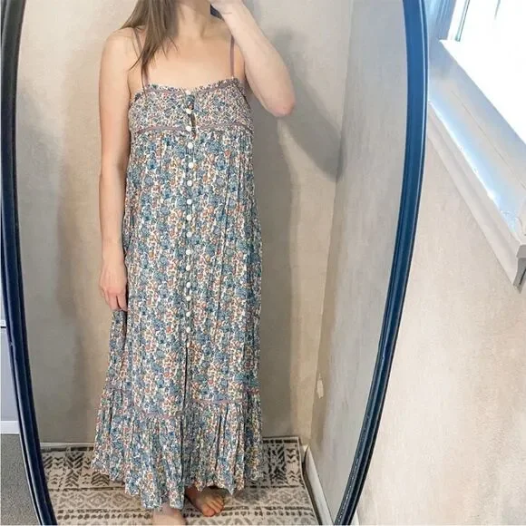 knee length dresses for ladies Free People Molly Jo Blue Floral Midi Dress